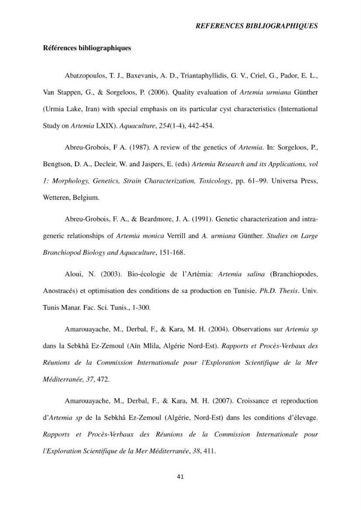 Etude de la croissance d\'Artémia dans differente conditions d\'aliments
