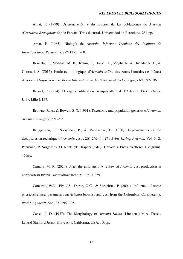 Etude de la croissance d\'Artémia dans differente conditions d\'aliments