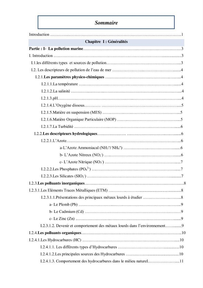 Etude des paramètres physico-chimiques et microbiologiques de l’eau et des sédiments des deux plages Est et Ouest de sidi Fredj.