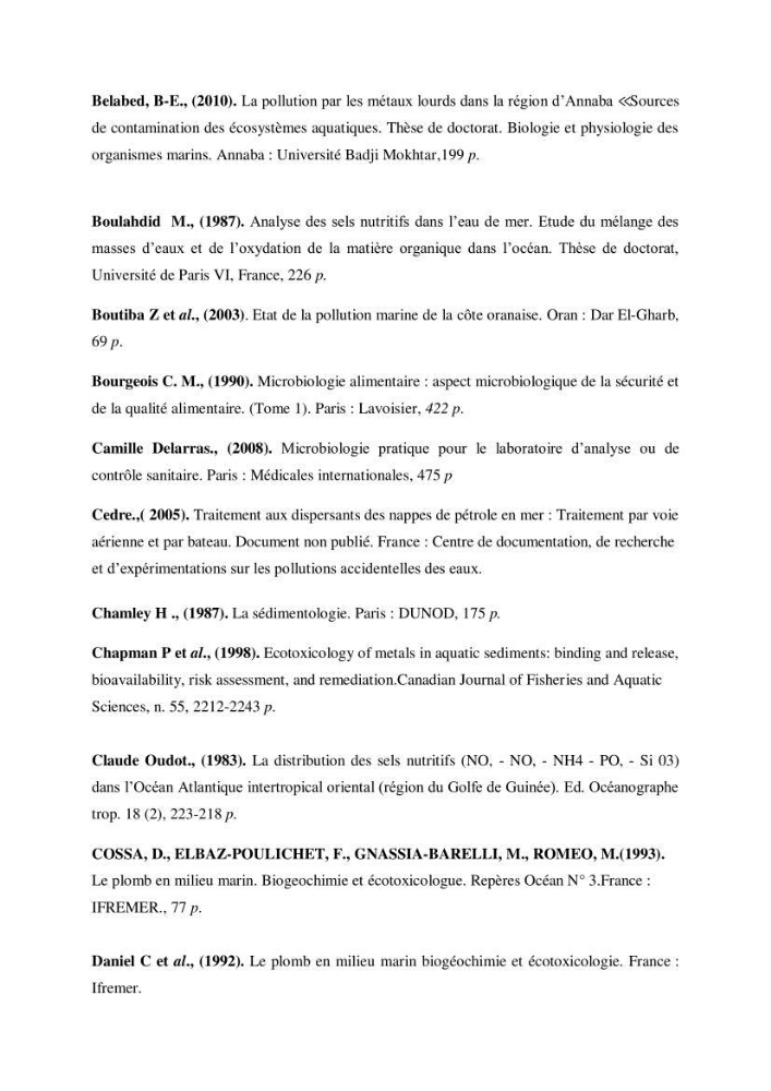Etude des paramètres physico-chimiques et microbiologiques de l’eau et des sédiments des deux plages Est et Ouest de sidi Fredj.