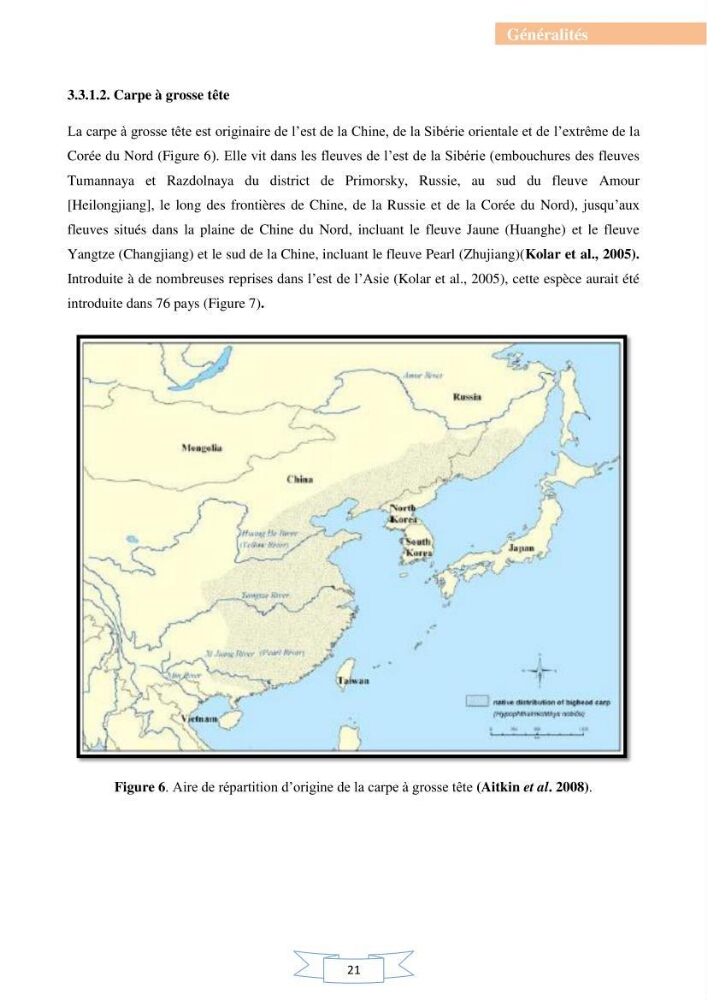 Reproduction artificielle et alevinage des carpes chinoises Hypophthalmichtys molitrix ( Valencienne, 1844) et Aristichtys nobilis (Richardson,1845).: