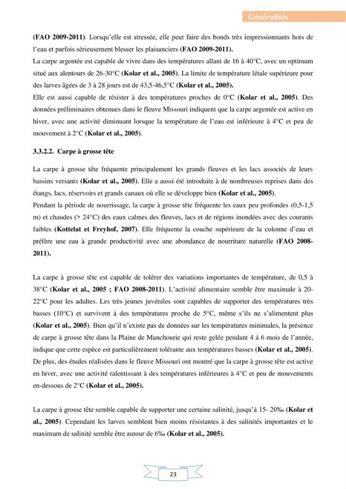 Reproduction artificielle et alevinage des carpes chinoises Hypophthalmichtys molitrix ( Valencienne, 1844) et Aristichtys nobilis (Richardson,1845).: