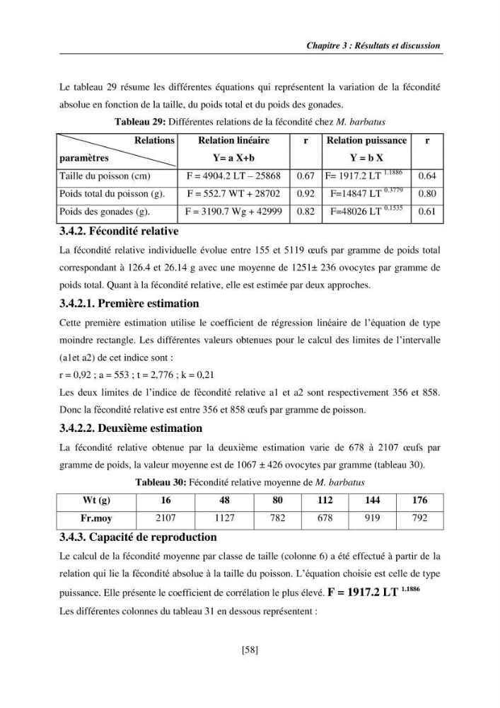 Etude de la croissance, de la reproduction et de la fécondité du rouget de vase Mullus barbatus (Linnaeus, 1758), dans le secteur Centre d\'Algérie.: