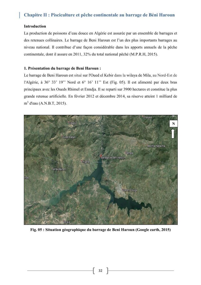 Eude socio-economique et juridique pour l\'aménagement d\'un centre de pêche continentale dans le barrage de Beni Haroun (Wilaya de Mila):