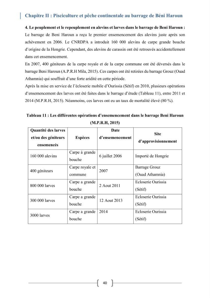 Eude socio-economique et juridique pour l\'aménagement d\'un centre de pêche continentale dans le barrage de Beni Haroun (Wilaya de Mila):