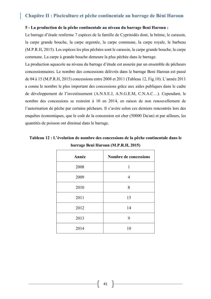 Eude socio-economique et juridique pour l\'aménagement d\'un centre de pêche continentale dans le barrage de Beni Haroun (Wilaya de Mila):