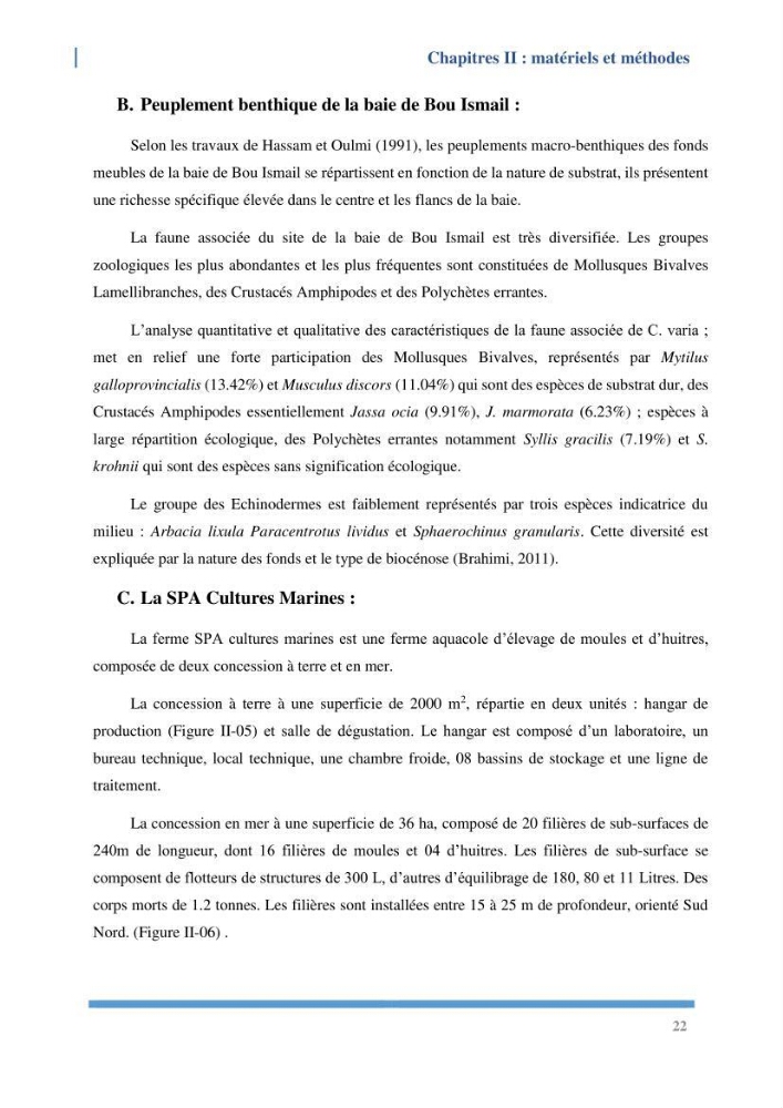 Etude de l’écologie et des Potentialités Aquacoles d’un Mollusque Bivalve Chlamys varia (Linnaeus, 1758) dans la baie de Bou Ismail