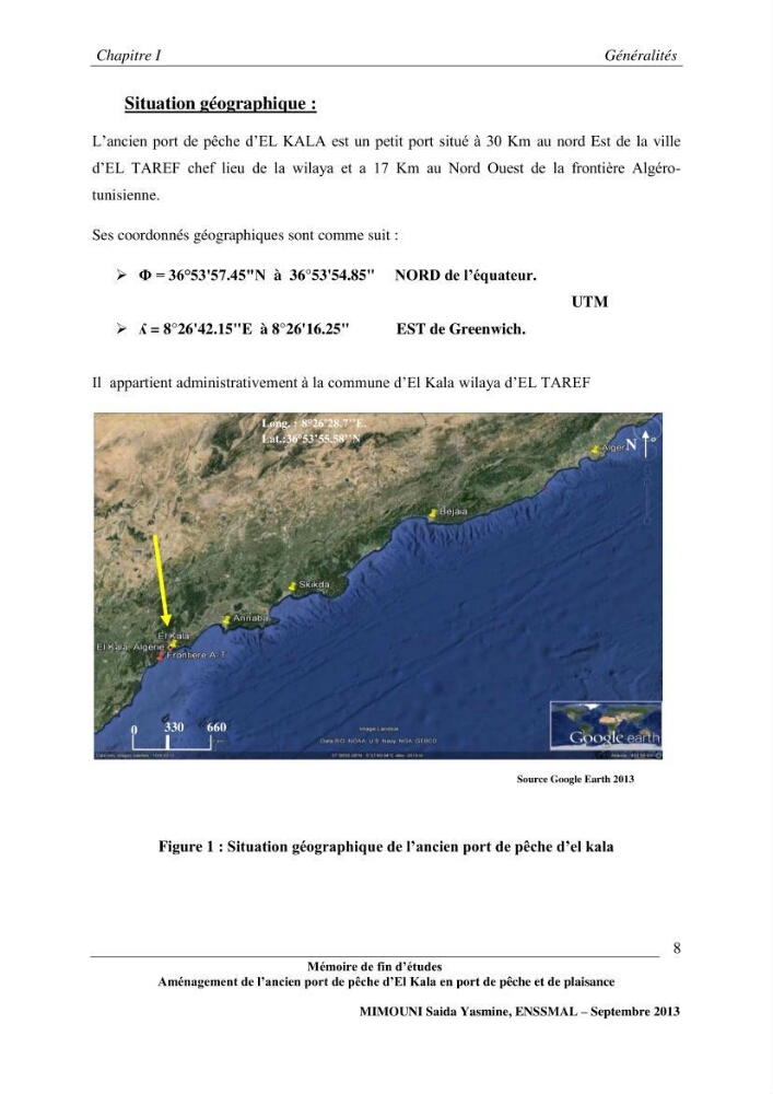 Etude de l\'aménagement de l\'ancien port de pêche d\'El Kala en port de pêche de plaisance.