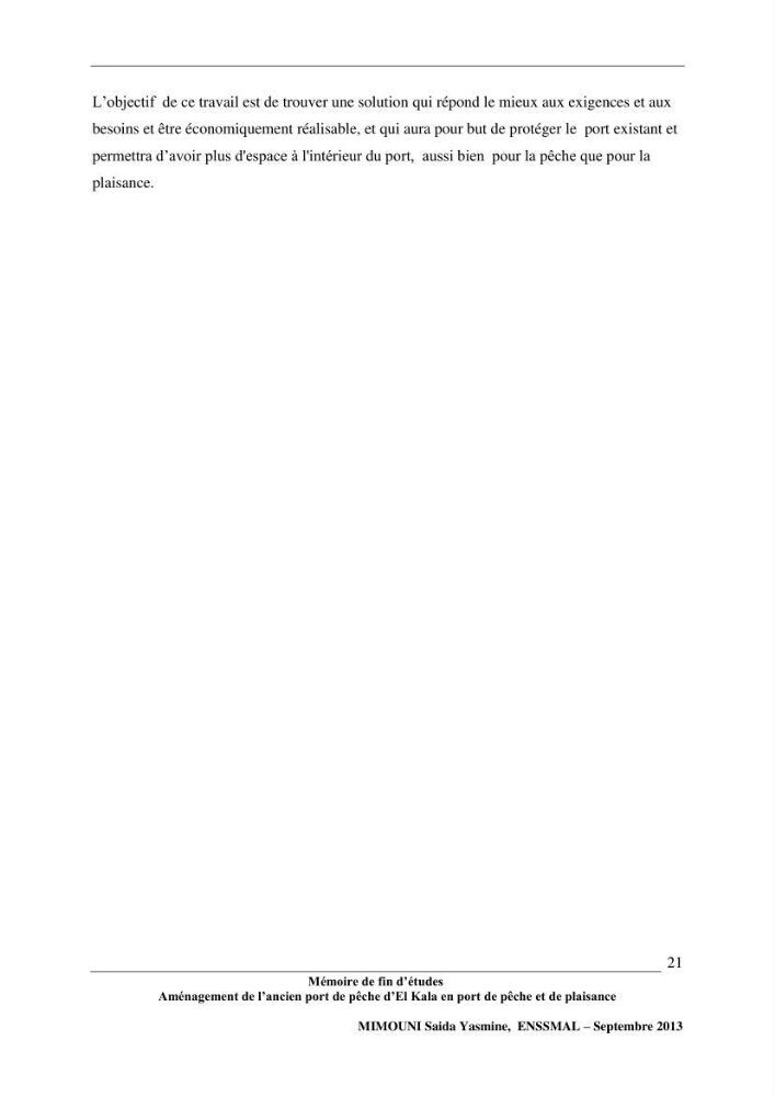 Etude de l\'aménagement de l\'ancien port de pêche d\'El Kala en port de pêche de plaisance.