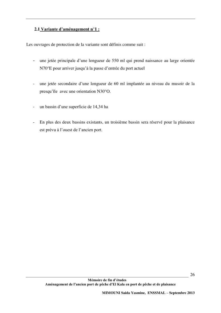 Etude de l\'aménagement de l\'ancien port de pêche d\'El Kala en port de pêche de plaisance.