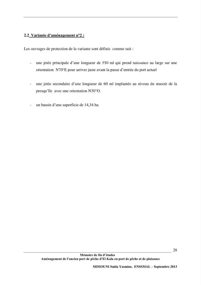 Etude de l\'aménagement de l\'ancien port de pêche d\'El Kala en port de pêche de plaisance.