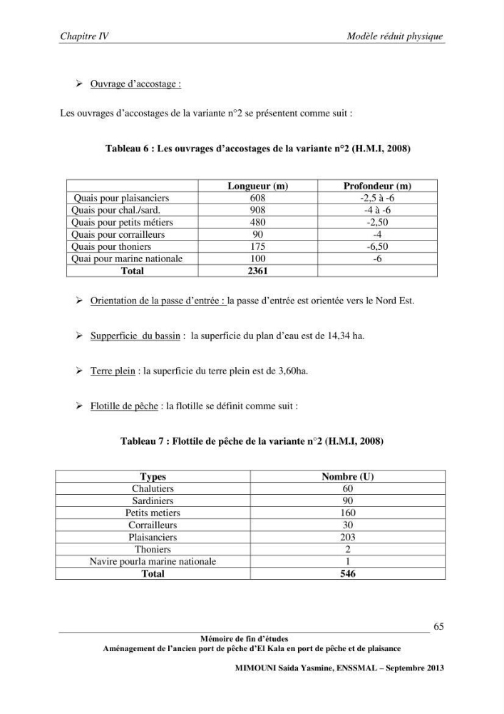 Etude de l\'aménagement de l\'ancien port de pêche d\'El Kala en port de pêche de plaisance.