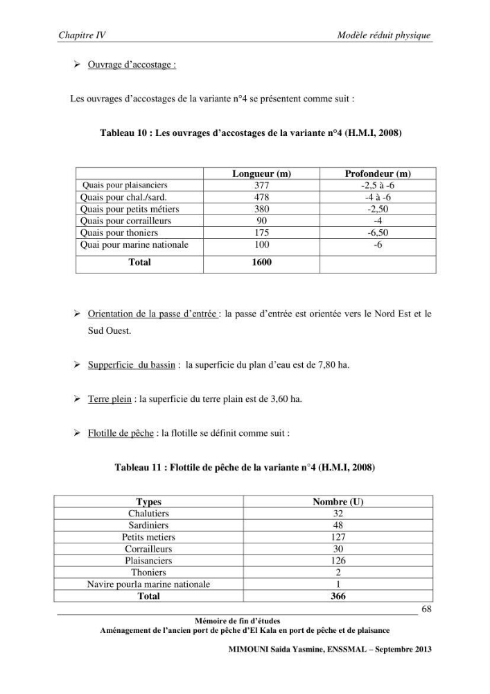 Etude de l\'aménagement de l\'ancien port de pêche d\'El Kala en port de pêche de plaisance.