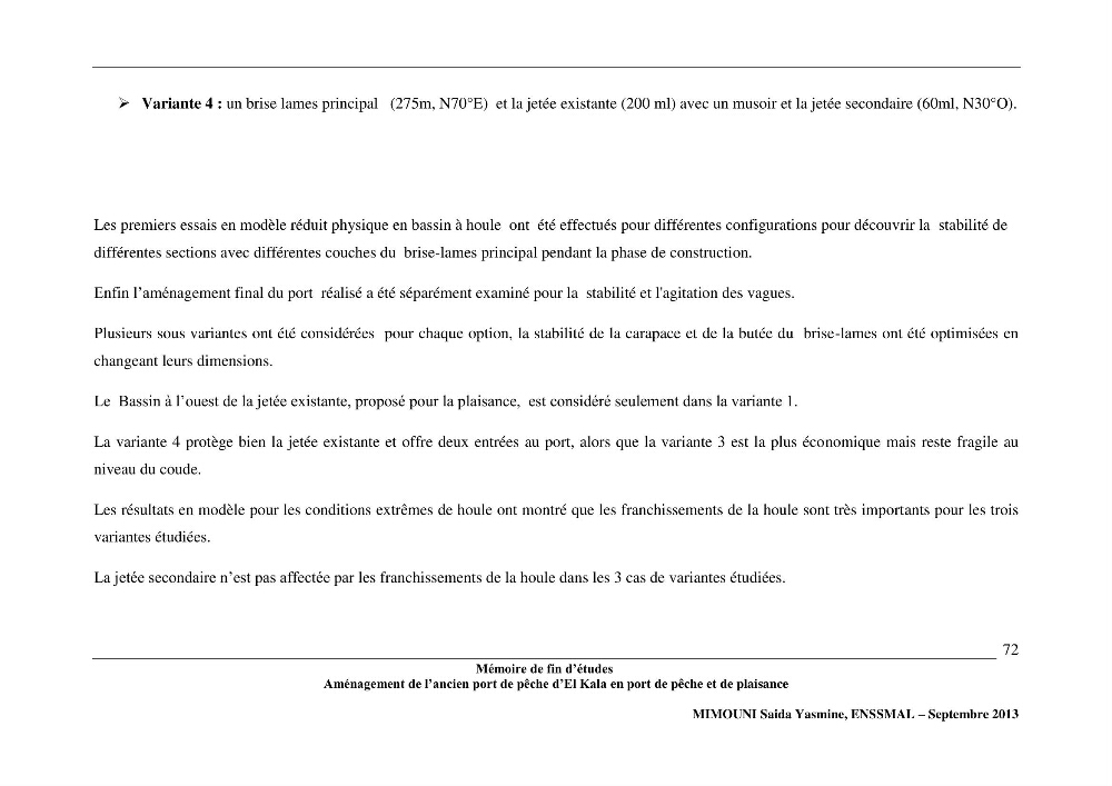 Etude de l\'aménagement de l\'ancien port de pêche d\'El Kala en port de pêche de plaisance.