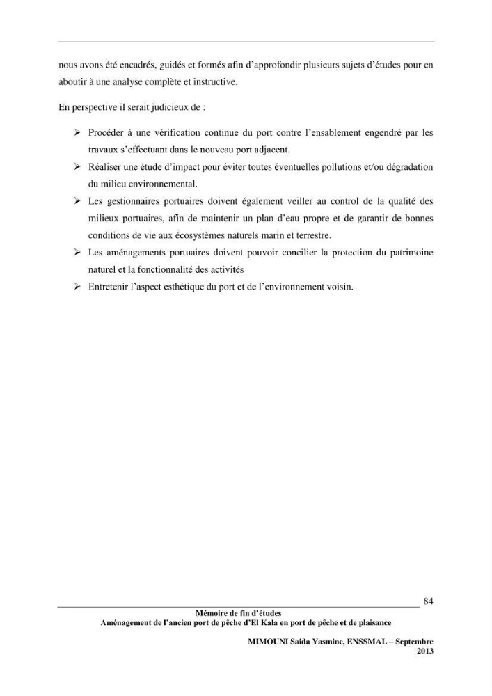 Etude de l\'aménagement de l\'ancien port de pêche d\'El Kala en port de pêche de plaisance.