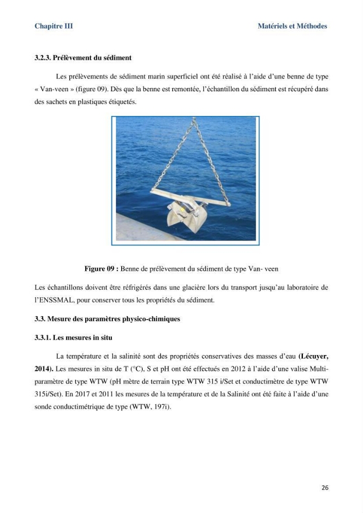 Les paramètres physicochimiques dans l’eau de mer et le sédiment de la plage Ouest de Sidi Fredj: