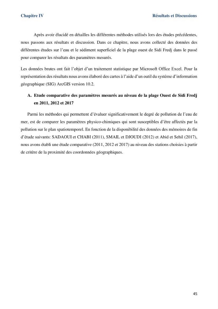 Les paramètres physicochimiques dans l’eau de mer et le sédiment de la plage Ouest de Sidi Fredj: