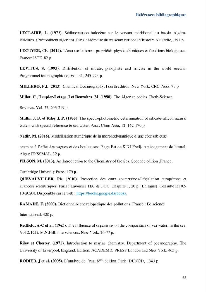Les paramètres physicochimiques dans l’eau de mer et le sédiment de la plage Ouest de Sidi Fredj: