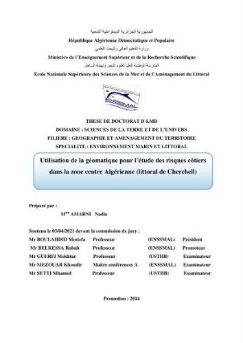Utilisation de la géomatique pour l’étude des risques côtiers dans la zone centre Algérienne (littoral de Cherchell): Utilisation de la géomatique pour l’étude des risques côtiers dans la zone centre Algérienne (littoral de Cherchell):