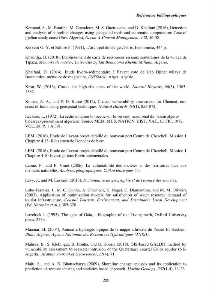 Utilisation de la géomatique pour l’étude des risques côtiers dans la zone centre Algérienne (littoral de Cherchell):