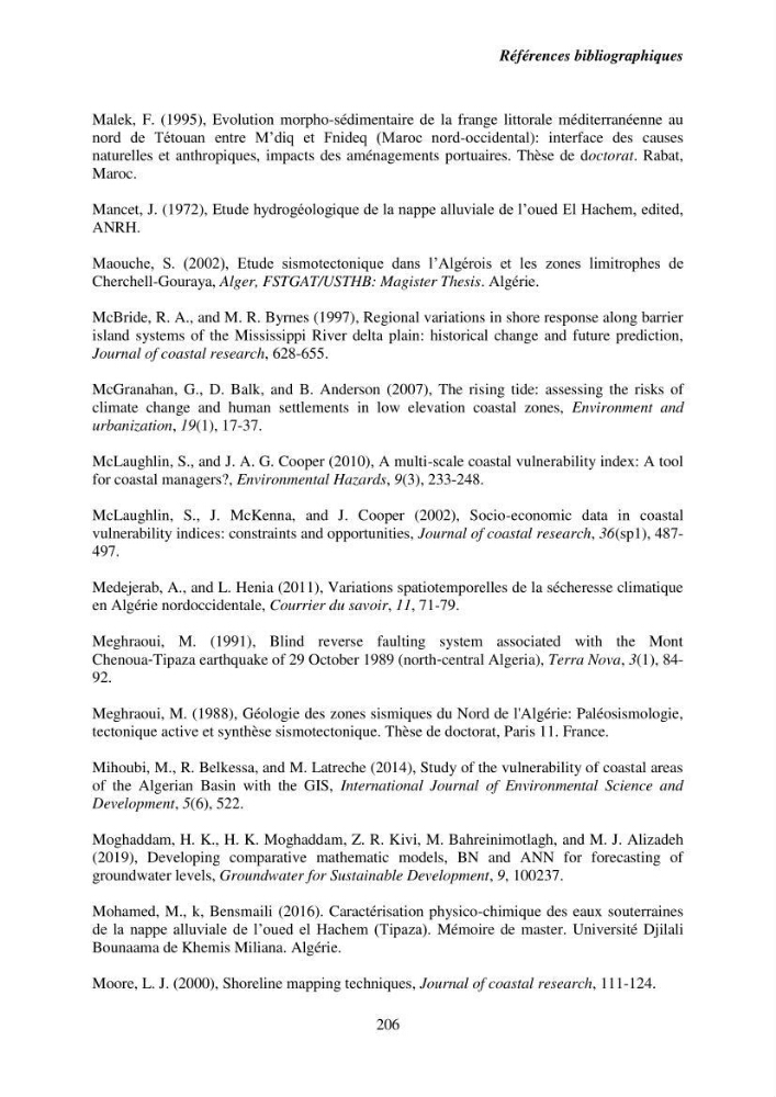 Utilisation de la géomatique pour l’étude des risques côtiers dans la zone centre Algérienne (littoral de Cherchell):