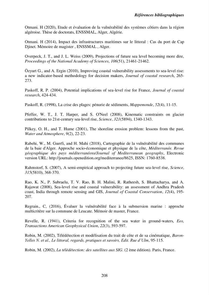 Utilisation de la géomatique pour l’étude des risques côtiers dans la zone centre Algérienne (littoral de Cherchell):