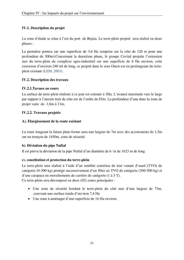 Etude d\'impact sur l\'environnement de l\'extention de terre-plein du port de Bejaia