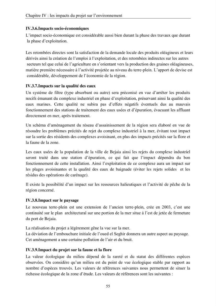 Etude d\'impact sur l\'environnement de l\'extention de terre-plein du port de Bejaia