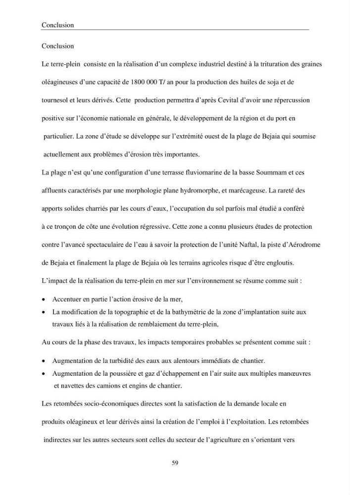 Etude d\'impact sur l\'environnement de l\'extention de terre-plein du port de Bejaia