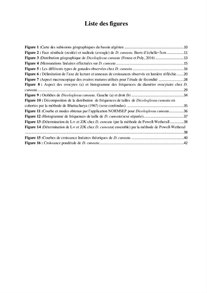 Contribution à l\'étude de l\'âge, de la croissance et estimation de la fécondité du cètea Dicologlossa cuneata (Moreau, 1881) des côtes Algériennes: