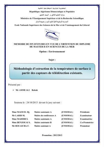 Méthodologie d'extraction de la température de surface à partir des capteurs de télédétection existants: Méthodologie d'extraction de la température de surface à partir des capteurs de télédétection existants: