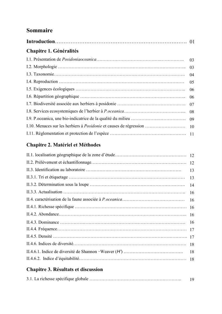 Contribution à l’étude de la biodiversité faunistique associée à l’écosystème à Posidoniaoceanica