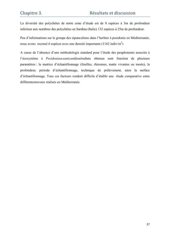 Contribution à l’étude de la biodiversité faunistique associée à l’écosystème à Posidoniaoceanica