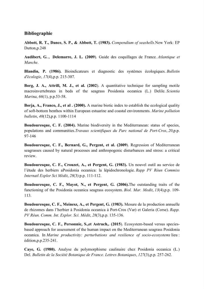Contribution à l’étude de la biodiversité faunistique associée à l’écosystème à Posidoniaoceanica