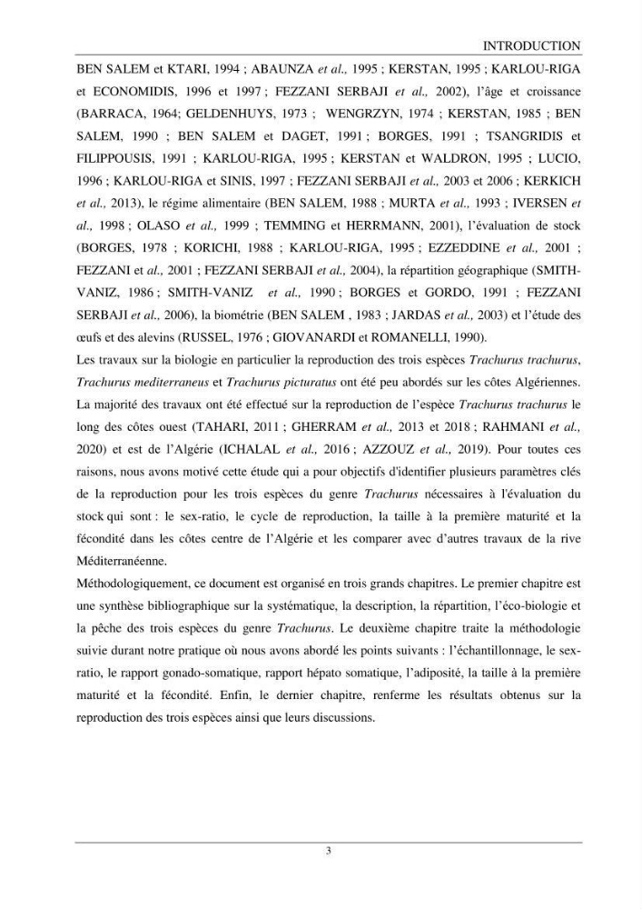 Contribution à l’étude de la reproduction des espèces du genre Trachurus (Actinopteri, Carangidae) de la région centre du littoral Algérien: