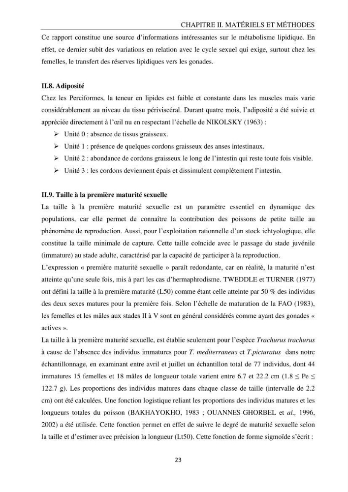 Contribution à l’étude de la reproduction des espèces du genre Trachurus (Actinopteri, Carangidae) de la région centre du littoral Algérien: