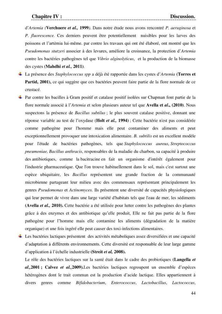 Determination d\'une partie de la flore bactérienne associee aux cystes d\'ARTEMIA (Leach 1819)