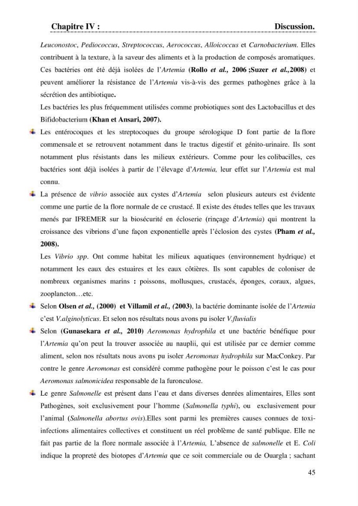 Determination d\'une partie de la flore bactérienne associee aux cystes d\'ARTEMIA (Leach 1819)