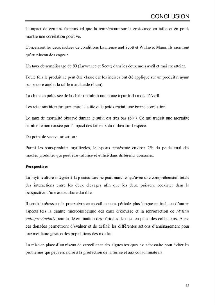 Etude de la croissance de Mytilus galloprovincialis (Lamarrck,1819) à Ain tagourait, Tipaza
