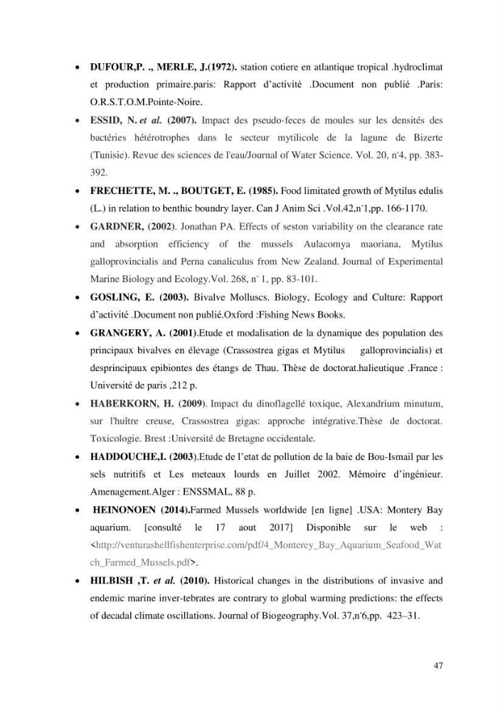 Etude de la croissance de Mytilus galloprovincialis (Lamarrck,1819) à Ain tagourait, Tipaza