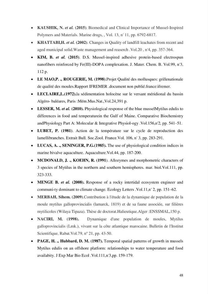 Etude de la croissance de Mytilus galloprovincialis (Lamarrck,1819) à Ain tagourait, Tipaza