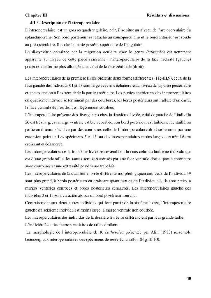 Contribution à l\'étude systématique du genre Bathysolea Roule,1916 (Pleuronnectiformes, Soleidae) des côtes Algeriennes