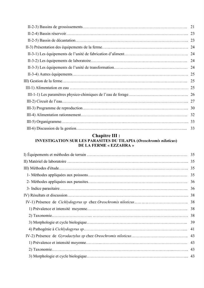 Analyse des aménagements piscicoles et de la gestion sanitaire de la ferme aquacole \"Ezzahra\":