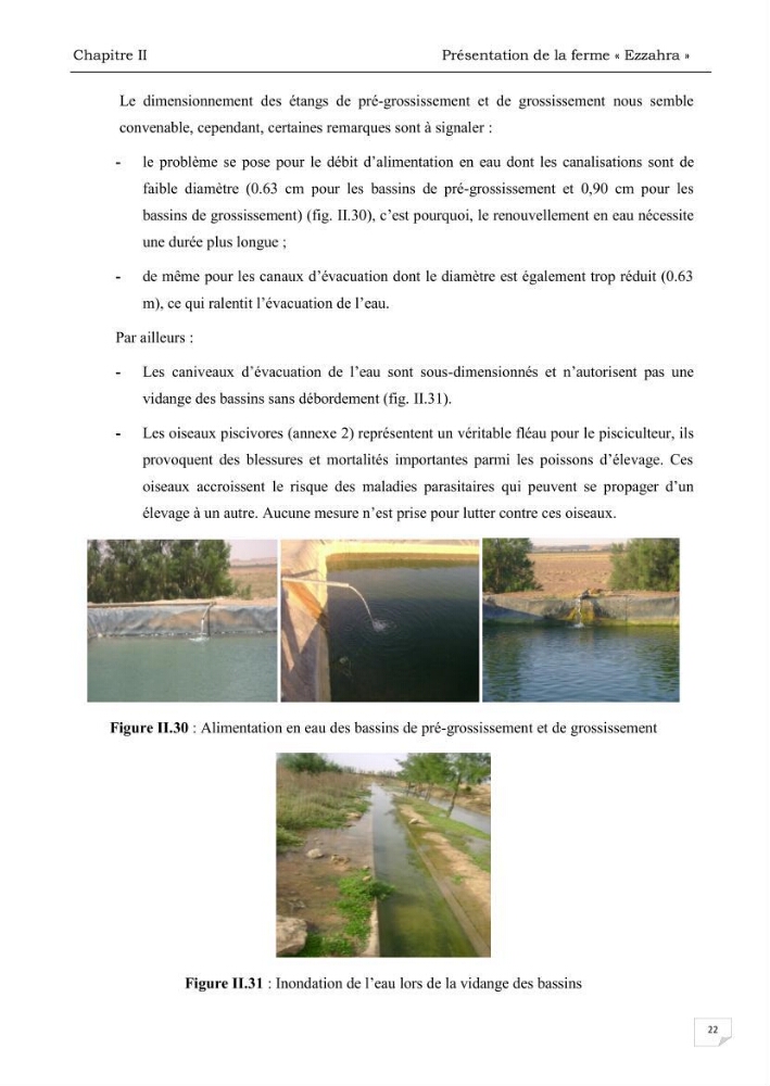 Analyse des aménagements piscicoles et de la gestion sanitaire de la ferme aquacole \"Ezzahra\":