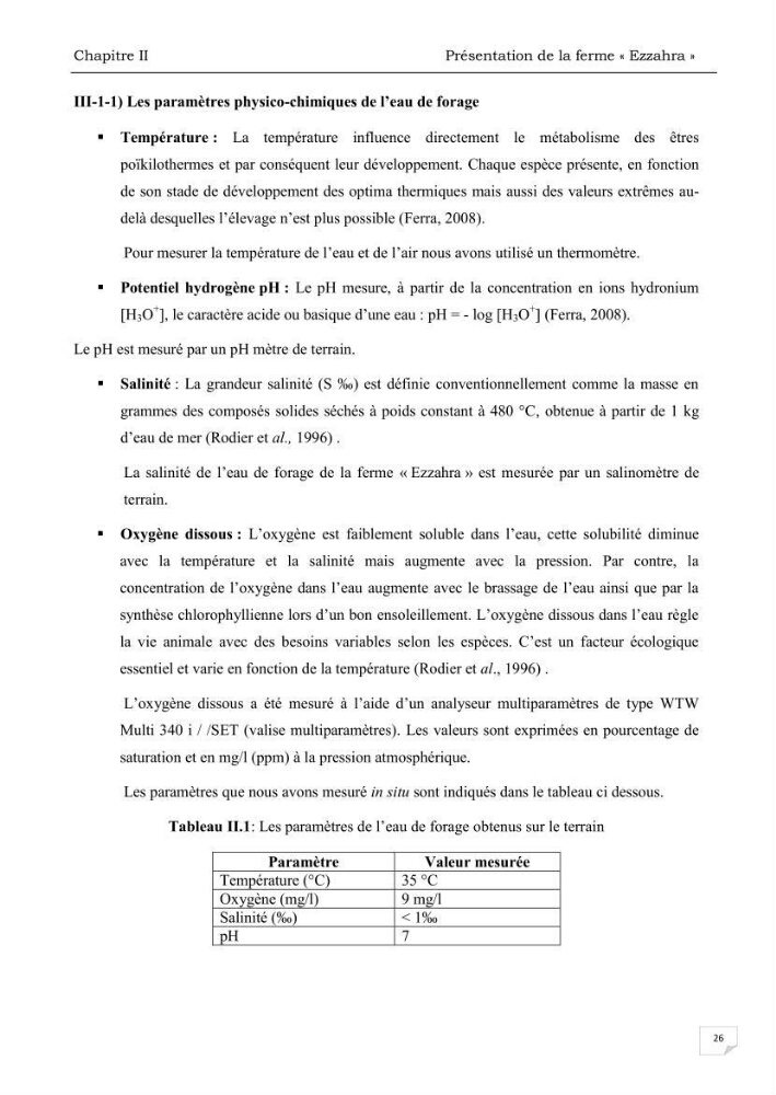 Analyse des aménagements piscicoles et de la gestion sanitaire de la ferme aquacole \"Ezzahra\":