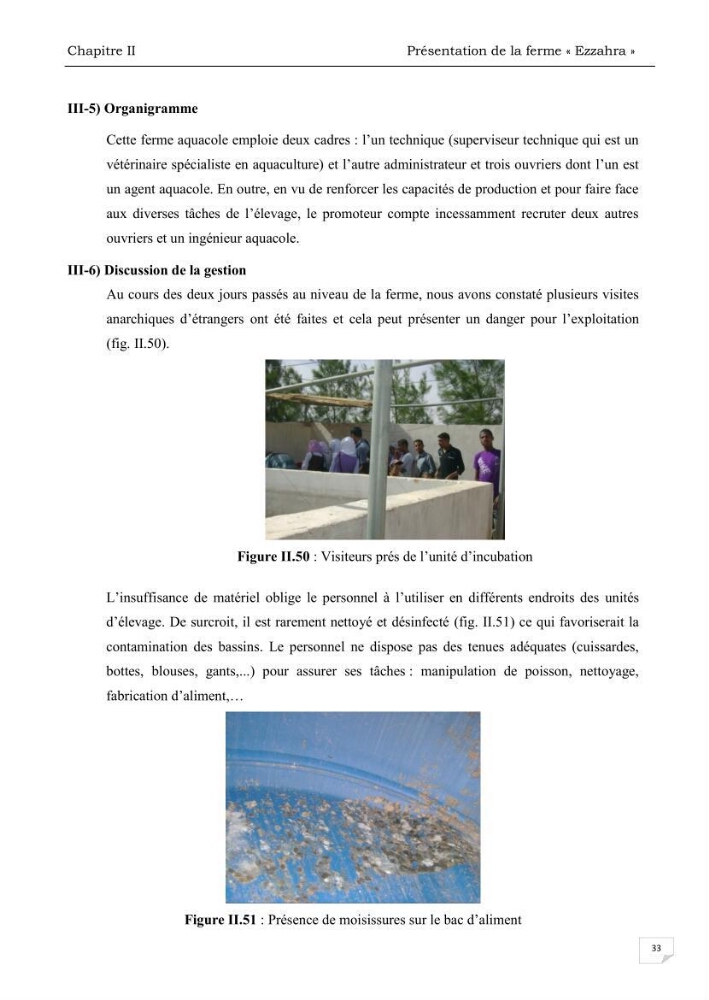 Analyse des aménagements piscicoles et de la gestion sanitaire de la ferme aquacole \"Ezzahra\":