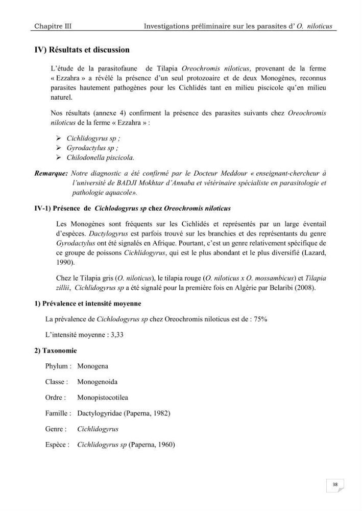 Analyse des aménagements piscicoles et de la gestion sanitaire de la ferme aquacole \"Ezzahra\":