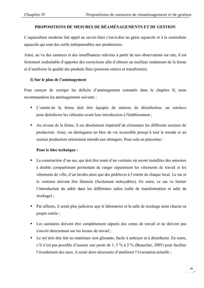 Analyse des aménagements piscicoles et de la gestion sanitaire de la ferme aquacole \"Ezzahra\":