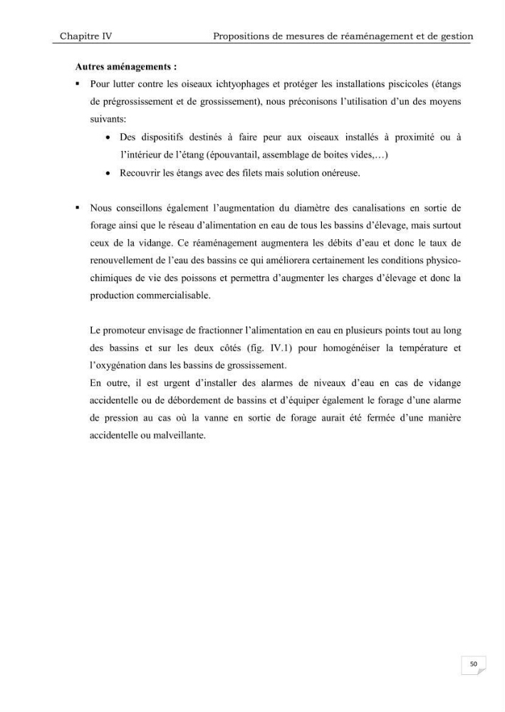 Analyse des aménagements piscicoles et de la gestion sanitaire de la ferme aquacole \"Ezzahra\":