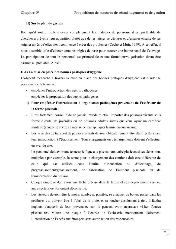 Analyse des aménagements piscicoles et de la gestion sanitaire de la ferme aquacole \"Ezzahra\":